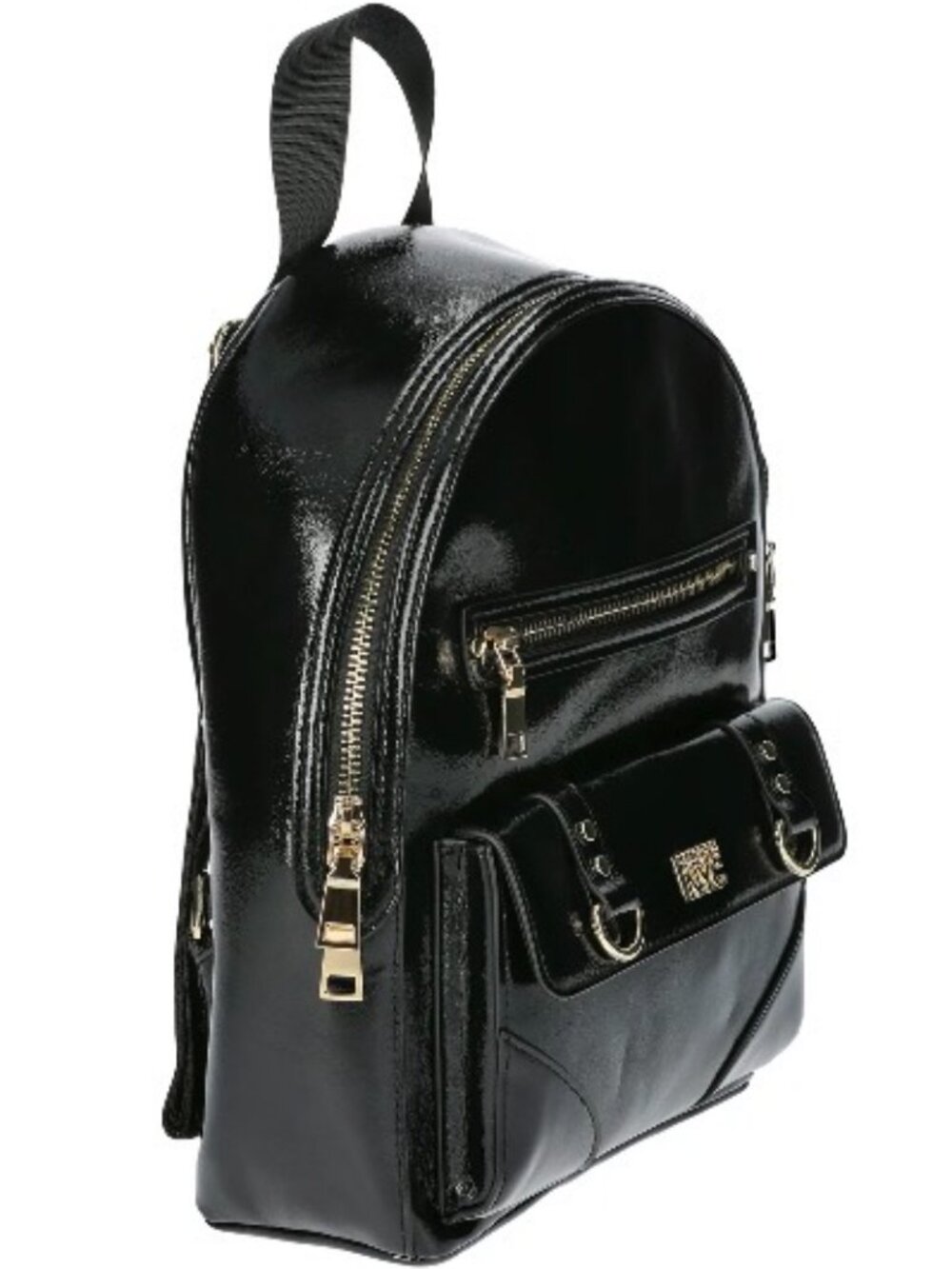 Madden NYC Black Patent Backpack Zip Closure Gold Hardware Coin Purse - Picture 2 of 4